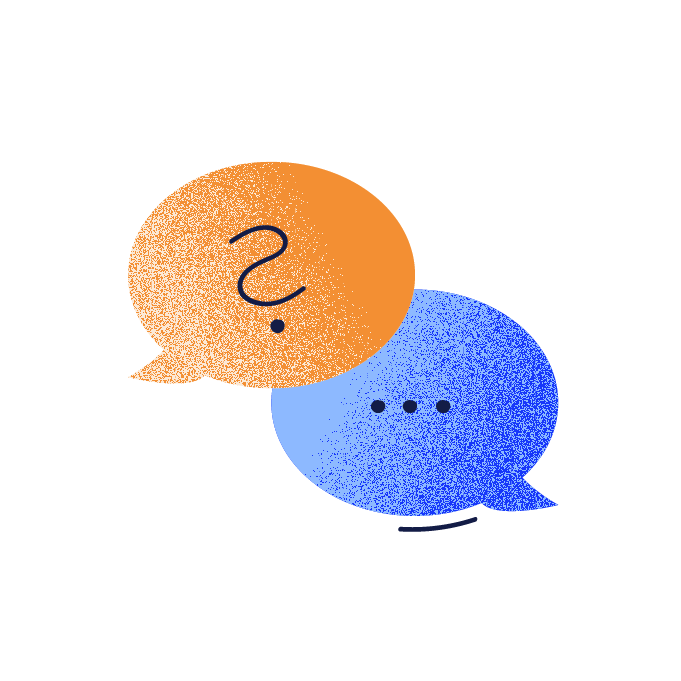 Illustration mit Sprechblasen für Fragen