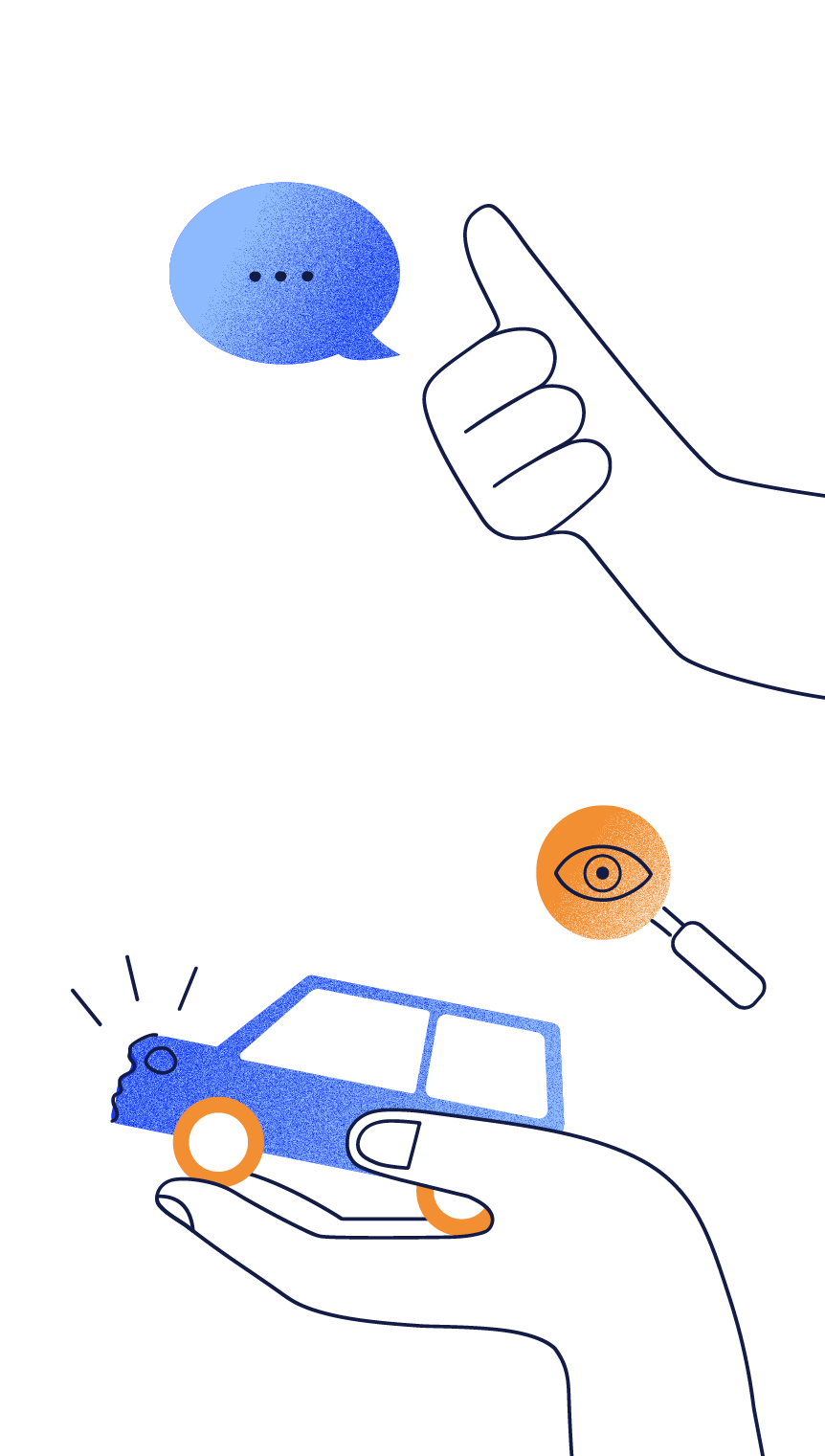 Dekorative Illustration einer Person am Schreibtisch auf der rechten Seite